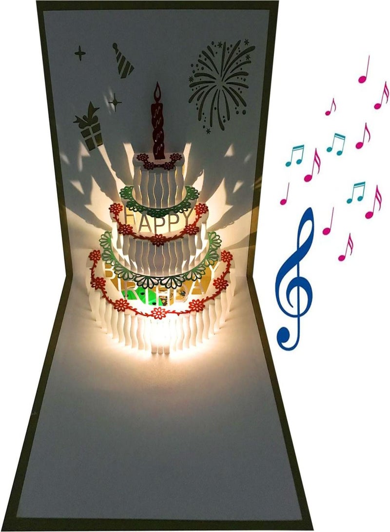 Generic 2-Piece Music 3D Card With Light, Automatic Pop-Up Cake Candles, Suitable For Friends, Family, Classmates (Red+Blue)  - Image 3