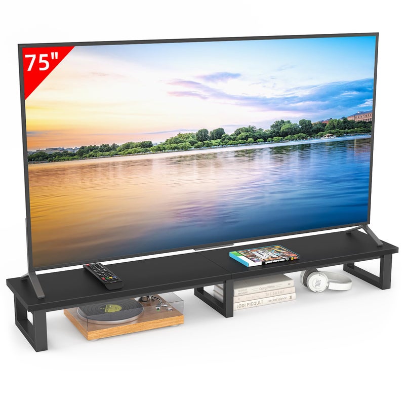 YAOHUOO 59" Large TV Riser for 32-75 inch TV, TV Riser Stand Shelf with Steel Legs, Tabletop TV Stand Riser for Home Office,Black - Image 1
