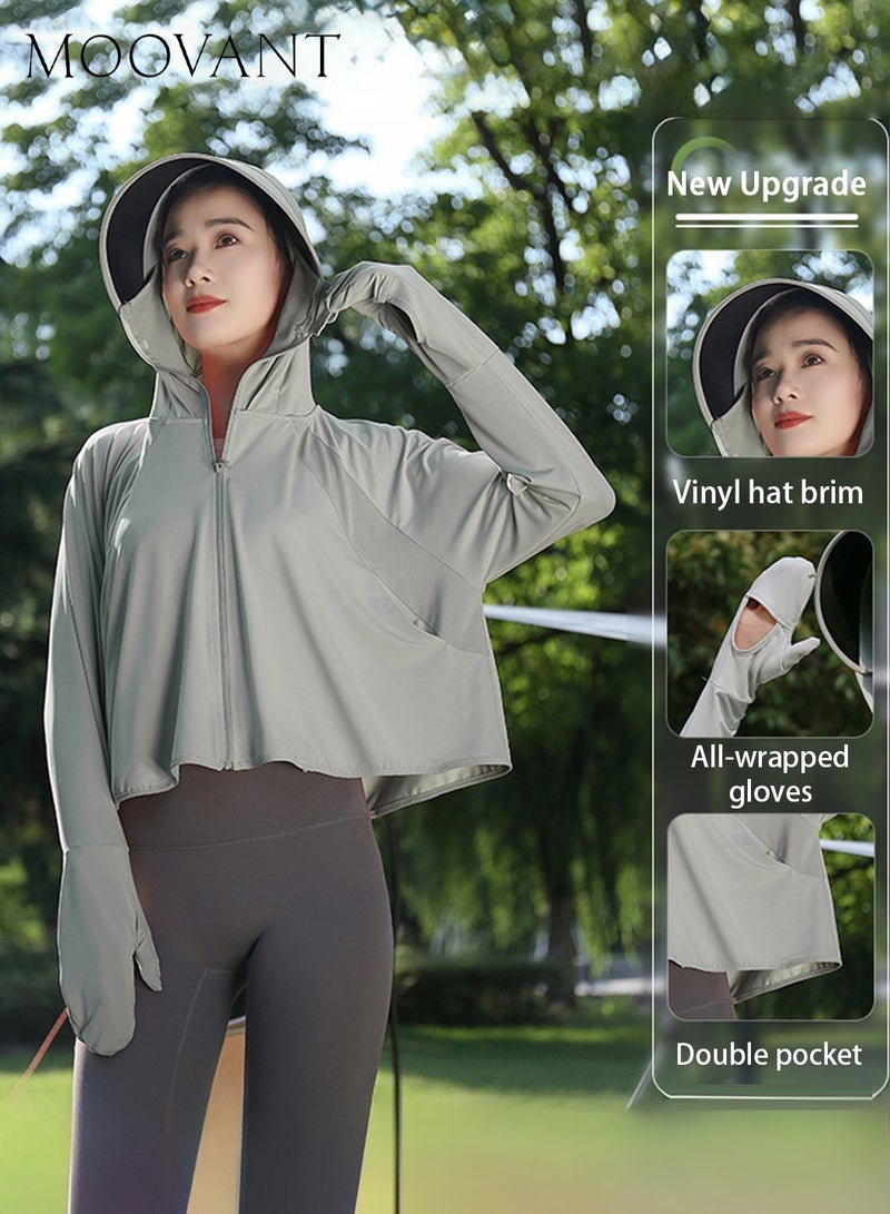 Moovant UPF50+ Sun Protection Jacket New Women's Summer Removable vinyl Hat Brim UV Protection Ice Silk Smock Sports Outdoor Cycling Walking Commuting Thin Sunscreen Clothing - Image 1