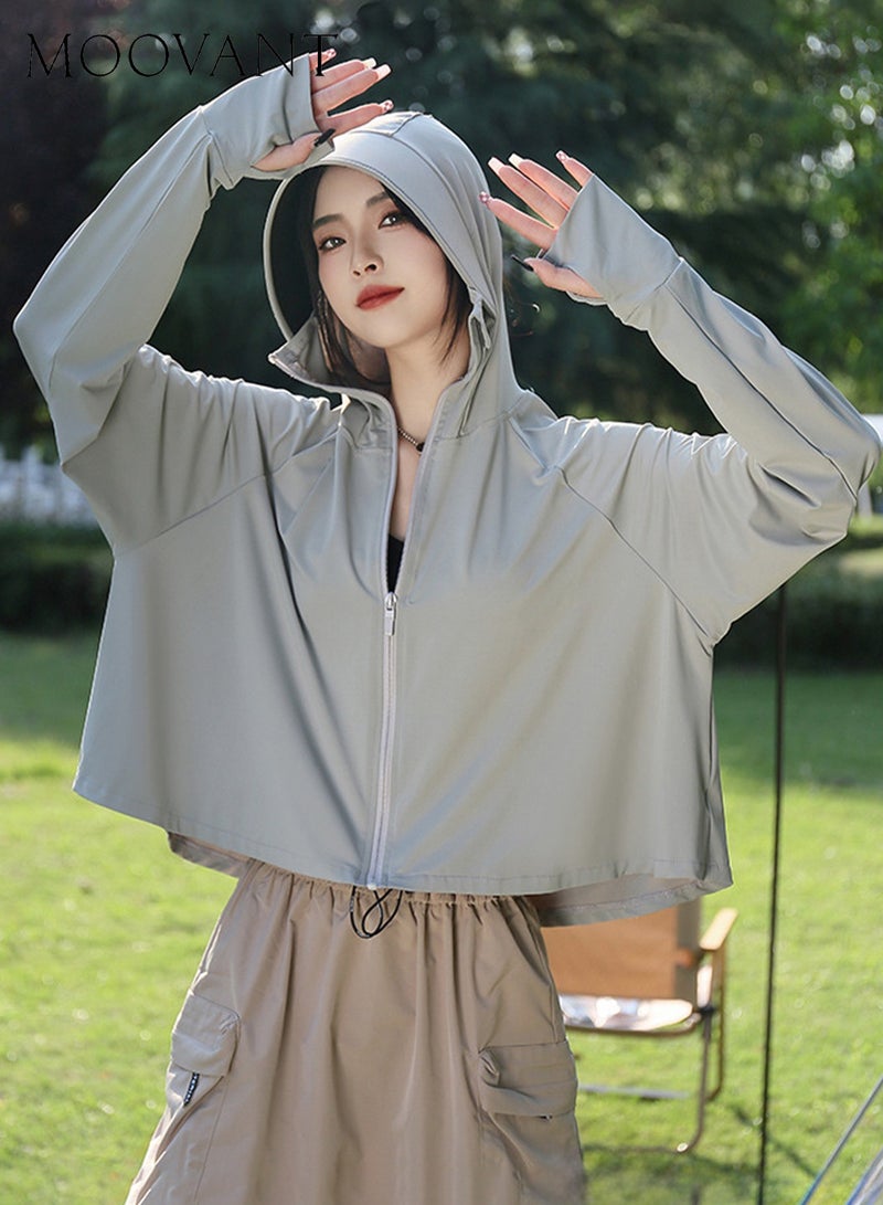 Moovant UPF50+ Sun Protection Jacket New Women's Summer Removable vinyl Hat Brim UV Protection Ice Silk Smock Sports Outdoor Cycling Walking Commuting Thin Sunscreen Clothing - Image 2