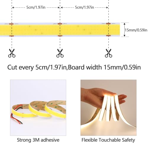 GOMING 24V 15mm Width COB LED Strip Natural White 4000K 960LEDM 164ft5M 120W High Brightness 13750lm CRI 93 Big Luminous Surface IP20 Not Waterproof LED Tape Lights for DIY DecorNo Power Supply - Image 3