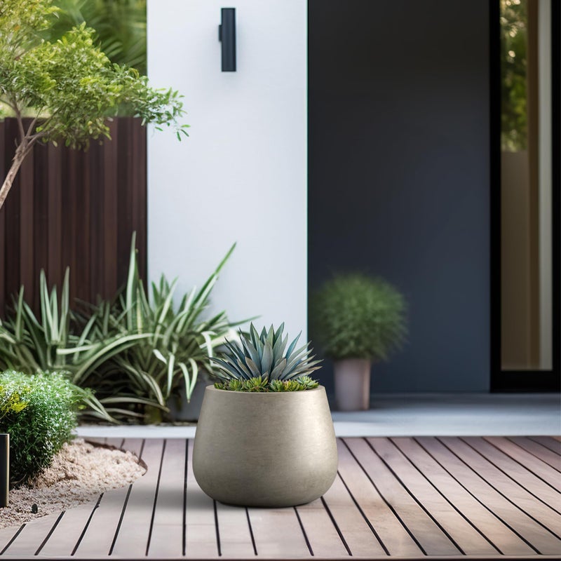 Kante Curva Series Planter, 10.2 Inch Round Concrete Flower Pot with Draiange Hole and Rubber Plug, Suitable for Indoor Plants, Home, Garden, Patio, Weathered Concrete - Image 5