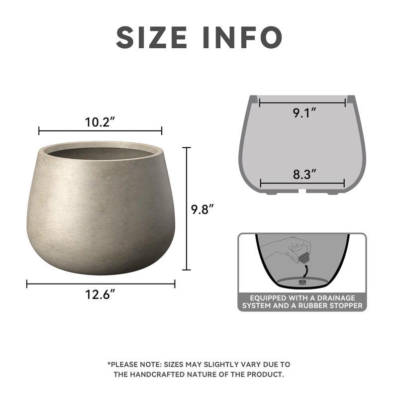 Kante Curva Series Planter, 10.2 Inch Round Concrete Flower Pot with Draiange Hole and Rubber Plug, Suitable for Indoor Plants, Home, Garden, Patio, Weathered Concrete - Image 2