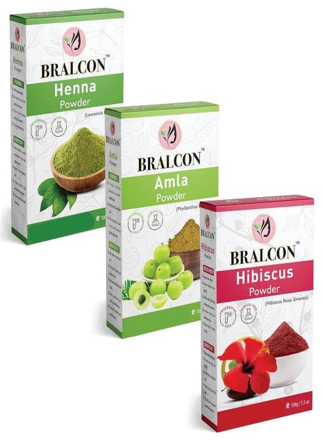 BRALCON Organic Henna, Amla, Hibiscus Powder Combo-300g(100g x 3 Pack) | Henna Powder, Amla Powder, Hibiscus Flower Powder For Hair Growth, Conditioning & Anti-Dandruff |Hair Care & Face Pack Powder - Image 1