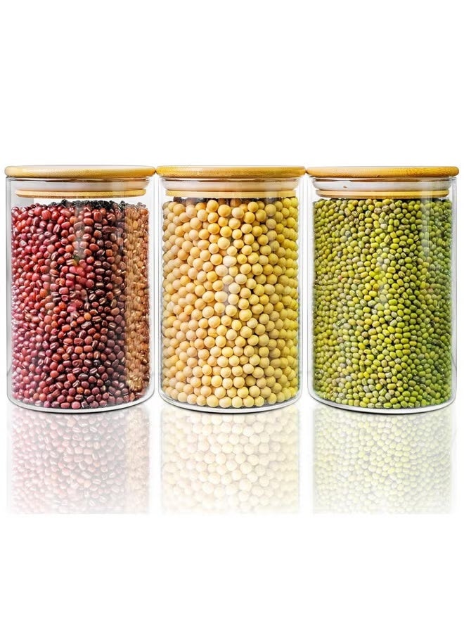 3 Pcs Glass Storage Jars Set ，700ml，Food Containers with Airtight Bamboo Lids, Perfect for Kitchen Organization - Flour, Rice, Pasta, Sugar, Coffee Beans - Image 1