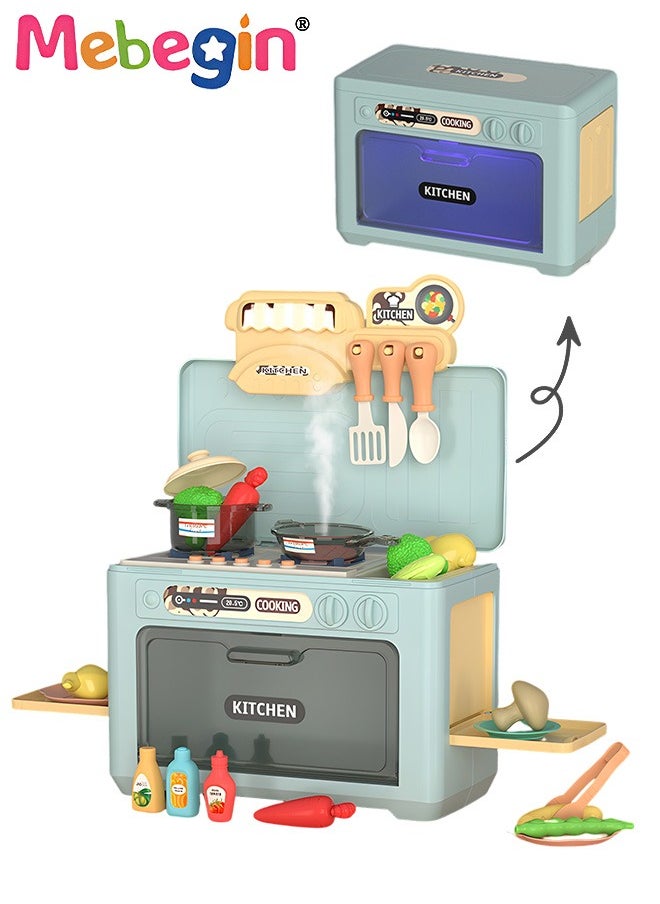 MEBEGIN 22 Pcs Oven Playset, Kids Kitchen Toys Set, Realistic Pretend Play Appliance with Cooking Sounds and Color-changing Food Models, Expandable Microwave Toy, Ideal Gift for Kids, 25*14*17.5cm  - Image 2