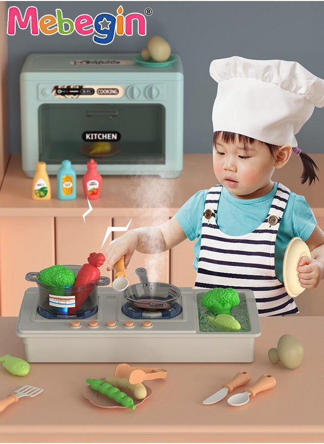 MEBEGIN 22 Pcs Oven Playset, Kids Kitchen Toys Set, Realistic Pretend Play Appliance with Cooking Sounds and Color-changing Food Models, Expandable Microwave Toy, Ideal Gift for Kids, 25*14*17.5cm  - Image 1