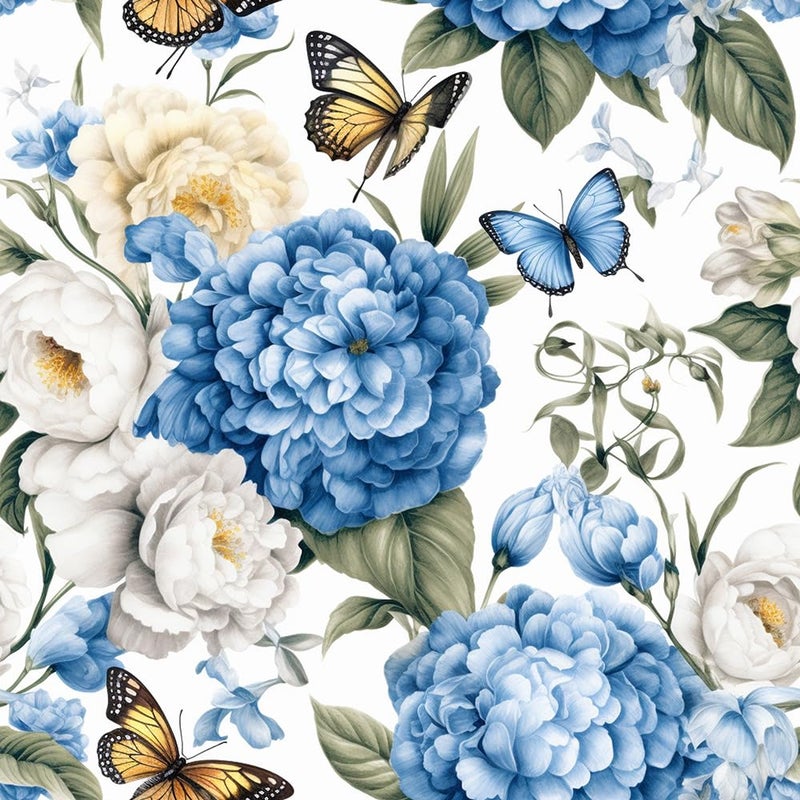 REDAMANCY White Blue Yellow Hydragea Floral Vintage Butterfly Peel and Stick Wallpaper Stick on Contact Paper Vintage Wall Paper Easy Peel Off for nightstand Drawer Cabinet Renter - Image 1