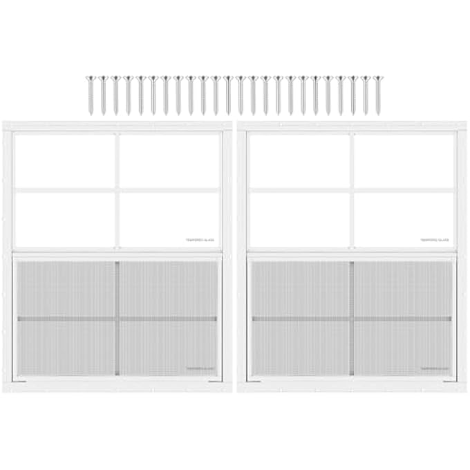 2 Pack Shed Window 24WX27"H, White Flush Mount Window With Tempered Glass And Removable Screen For Playhouses, Sheds, Garage And Chicken Coops - Image 2