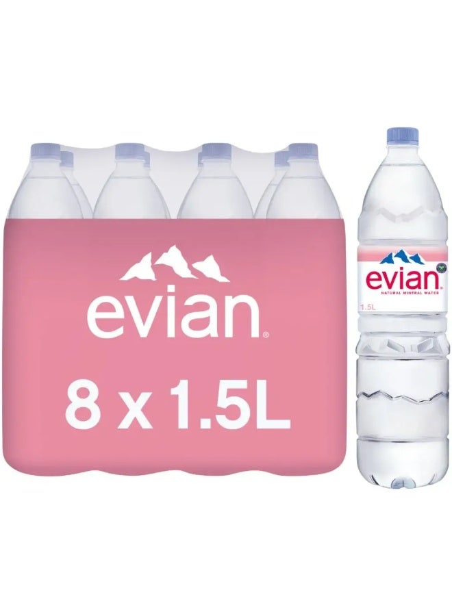 Evian Natural Mineral Water Bottles 1.5L Pack of 8