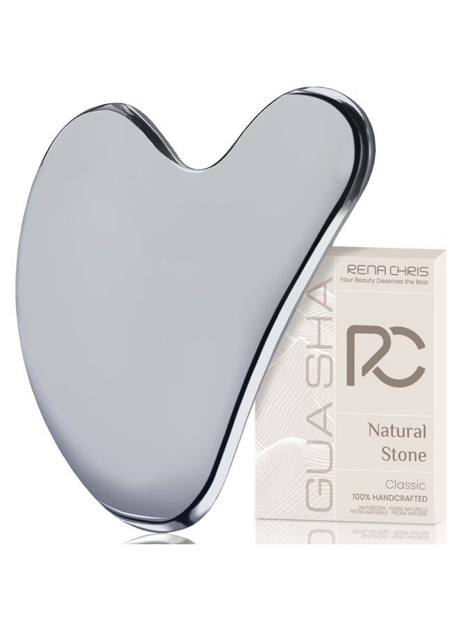 Rena Chris Gua Sha Facial Tools, Natural Terahertz Guasha for Acupuncture, Manual Massage Sticks for Jawline Sculpting and Puffiness Reducing, Gua Sha Scraping Massage Tool,Skin-Care Gift(Silver-Gray) - Image 1