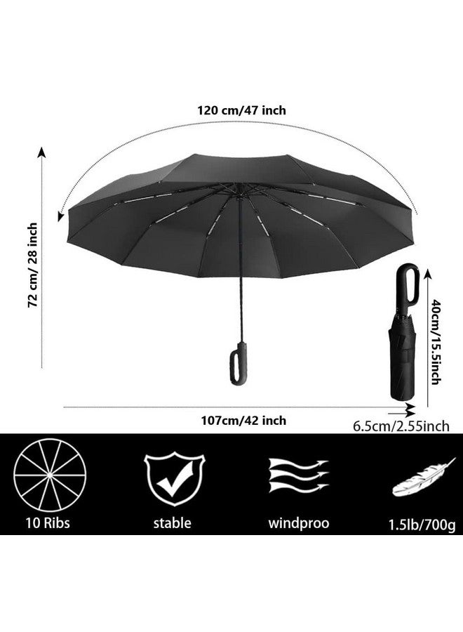 GaxQuly Umbrella For Men Women || Folding Umbrella With Carabiner Handle || 10 Reinforced Ribles || Windproof And Sunproof || Auto Umbrella Big Size For Men/Women/Kids (Black)  - Image 3