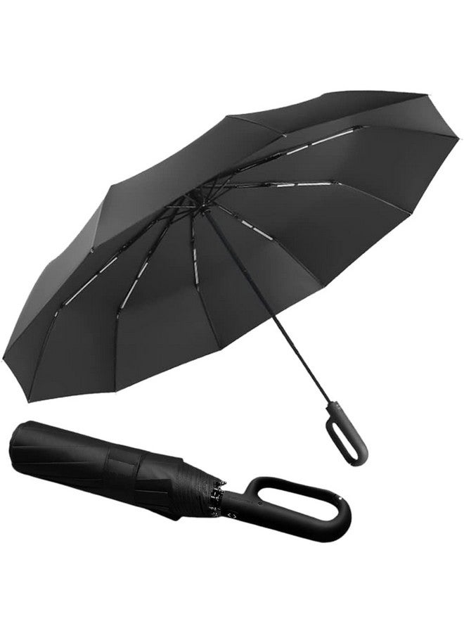 GaxQuly Umbrella For Men Women || Folding Umbrella With Carabiner Handle || 10 Reinforced Ribles || Windproof And Sunproof || Auto Umbrella Big Size For Men/Women/Kids (Black)  - Image 1
