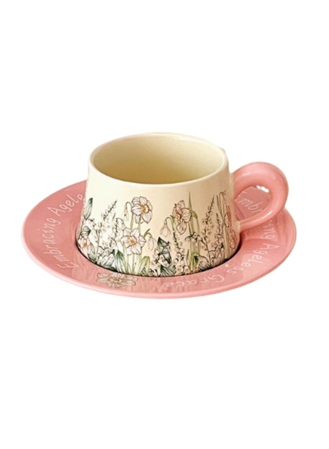 Generic Brand Floral Tea Cup and Saucer Set, Cream Cup with Pink Saucer, Dainty Daisy Pattern - Image 1