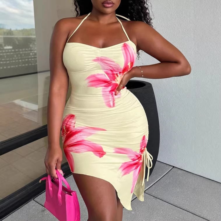 2026 Summer New Slim Floral Print Strappy Bodycon Beach Dress - Image 1