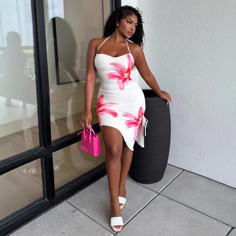 2026 Summer New Slim Floral Print Strappy Bodycon Beach Dress - Image 2