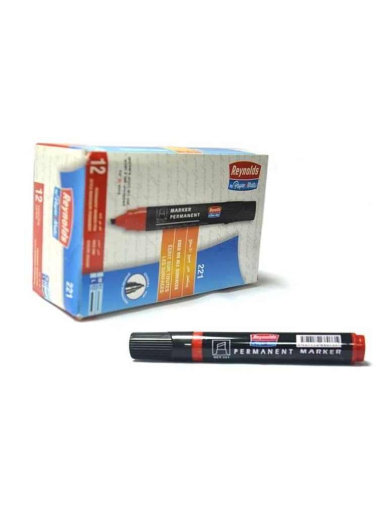 Reynolds Paper Mate 221 Chisel Tip Permanent Marker, 12 Pieces Set - Red - Image 1