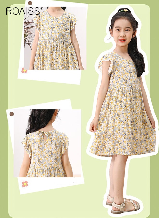 roaiss Girls Stylish Summer Dress, Floral Print Sleeveless Dress, Casual Sundress for Little Girls, Suit for Daily Wear or Any Occasion - Image 2