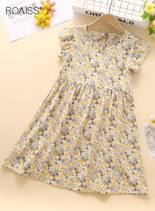 roaiss Girls Stylish Summer Dress, Floral Print Sleeveless Dress, Casual Sundress for Little Girls, Suit for Daily Wear or Any Occasion - Image 3
