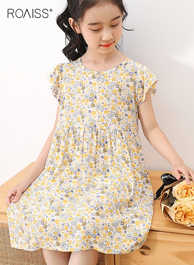 roaiss Girls Stylish Summer Dress, Floral Print Sleeveless Dress, Casual Sundress for Little Girls, Suit for Daily Wear or Any Occasion - Image 4
