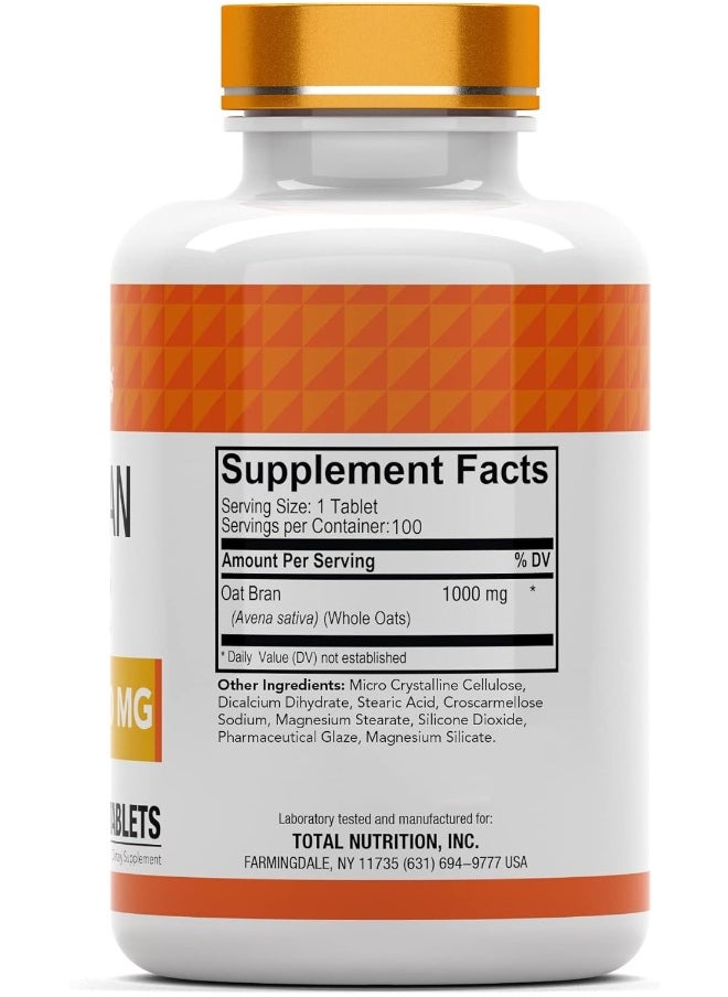tnvitamins Oat Bran Tablets 100 Tablets x 1,000 MG per Tablet Oat Fiber Tablets Soluble And Dietary Fiber Supplement Supports Digestive Health And Healthy Cholesterol Levels* High Potency Formula  - Image 2