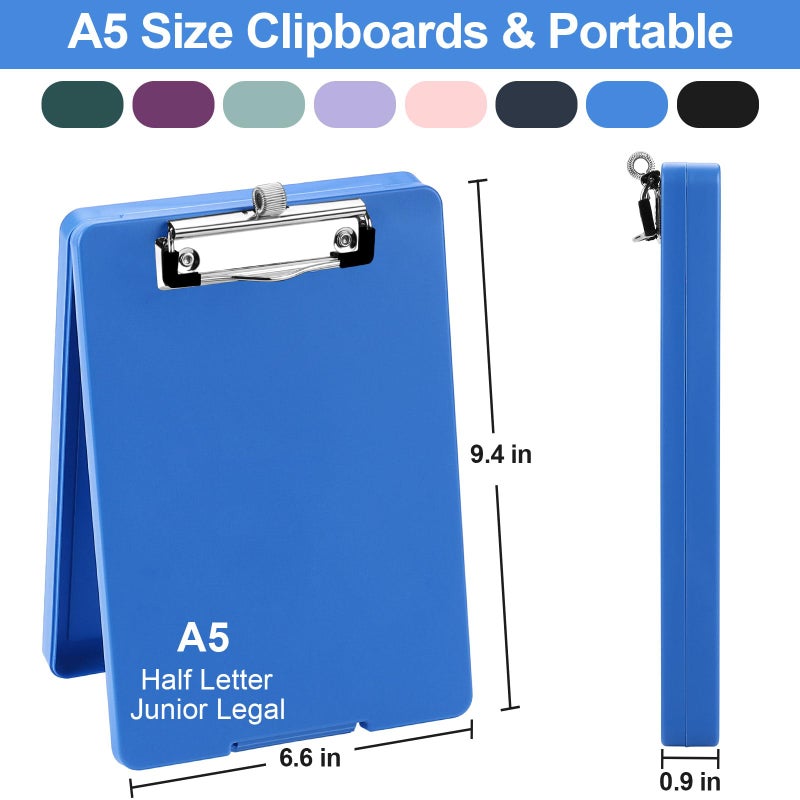 Meiikun Small Clipboard with Storage, A5 Clipboards with Pen Holder, Half Letter Clip Boards 6x9 Mini Plastic Clipboard with Low Profile Clip for Classroom, School, Office Supplies (Blue) - Image 2