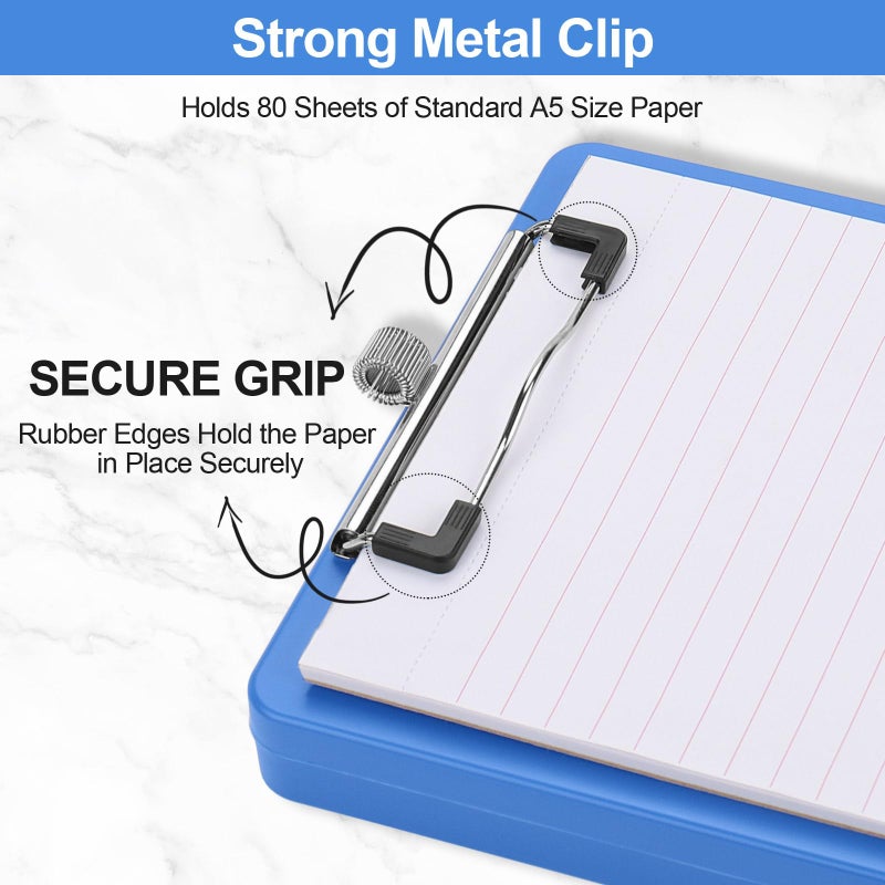 Meiikun Small Clipboard with Storage, A5 Clipboards with Pen Holder, Half Letter Clip Boards 6x9 Mini Plastic Clipboard with Low Profile Clip for Classroom, School, Office Supplies (Blue) - Image 4