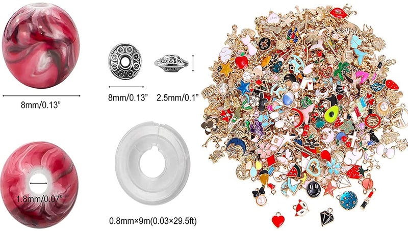 DIY Crafts DIY Crafts 1 Set, Colur - Multi, 1 Set Contain = 5x Tibetan Charms 5x Multi Charms 10x Space Acrylic Beads Ink Patterns 1x Crystal String 25x Beads 4-8mm, for Bracelets Neckl(1 Set, Colur - Multi) - Image 2