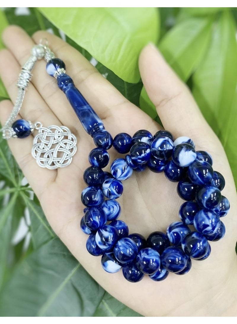 Misbaha Prayer Beads - 51 Pcs Premium Resin Dhikr Beads, Deep Blue Islamic Tasbih for Men & Women, Durable & Lightweight Muslim Rosary (Ideal Gift for Eid/Ramadan) - Image 2