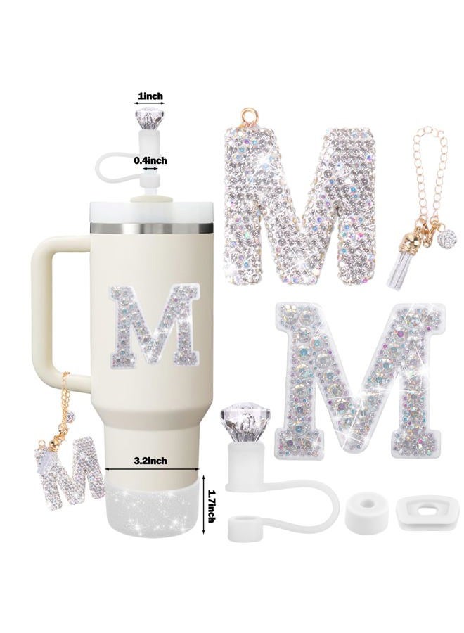 Mity Rain Accessories Set for Stanley Cup, Initials Decorations for Tumbler Cup 30/40OZ, Including Diamond Straw Topper/Spill Proof Stopper/Sparkly Silicone Boot Set/Letter Charms for Handle A-Z (M) - Image 3