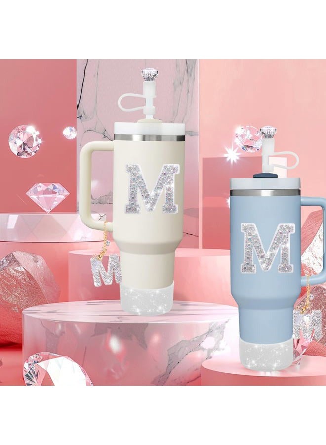 Mity Rain Accessories Set for Stanley Cup, Initials Decorations for Tumbler Cup 30/40OZ, Including Diamond Straw Topper/Spill Proof Stopper/Sparkly Silicone Boot Set/Letter Charms for Handle A-Z (M) - Image 2