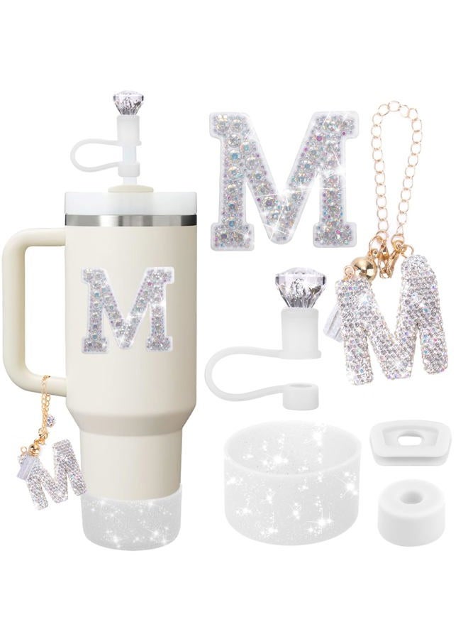 Mity Rain Accessories Set for Stanley Cup, Initials Decorations for Tumbler Cup 30/40OZ, Including Diamond Straw Topper/Spill Proof Stopper/Sparkly Silicone Boot Set/Letter Charms for Handle A-Z (M) - Image 1