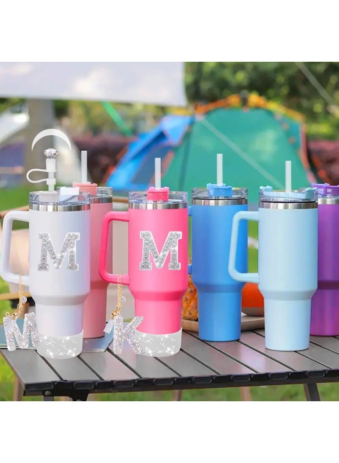 Mity Rain Accessories Set for Stanley Cup, Initials Decorations for Tumbler Cup 30/40OZ, Including Diamond Straw Topper/Spill Proof Stopper/Sparkly Silicone Boot Set/Letter Charms for Handle A-Z (M) - Image 4