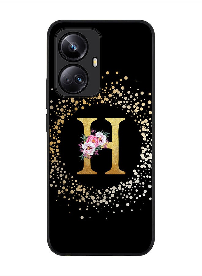 Stylizedd Cover for Realme 10 Pro Plus 5G Case , Rugged Black Slim fit Phone Cases - Custom Monogram Initial Letter Floral Pattern Alphabet -H (Black) - Image 1