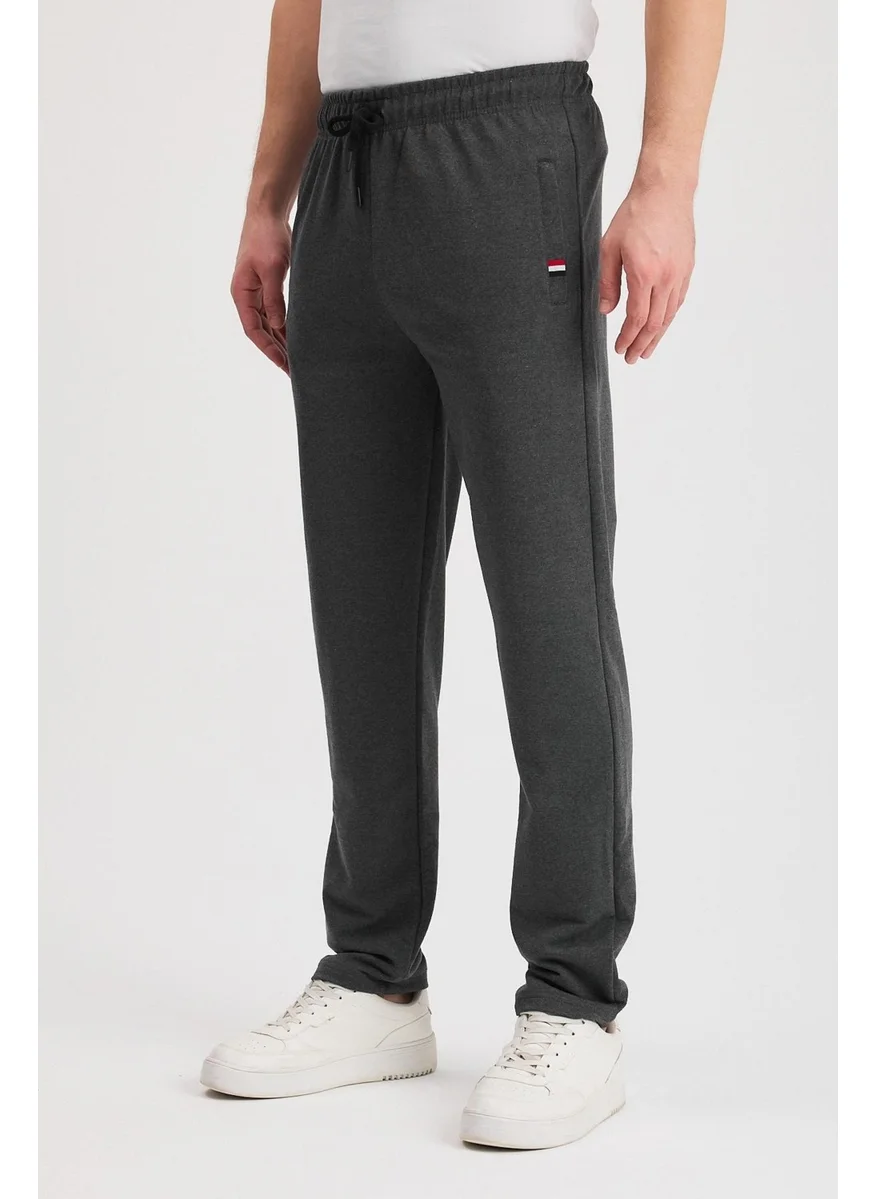ميتاليك Anthracite Men's Zippered Pocket Embroidery Detailed Straight Leg Relaxed Cut Casual Sweatpants