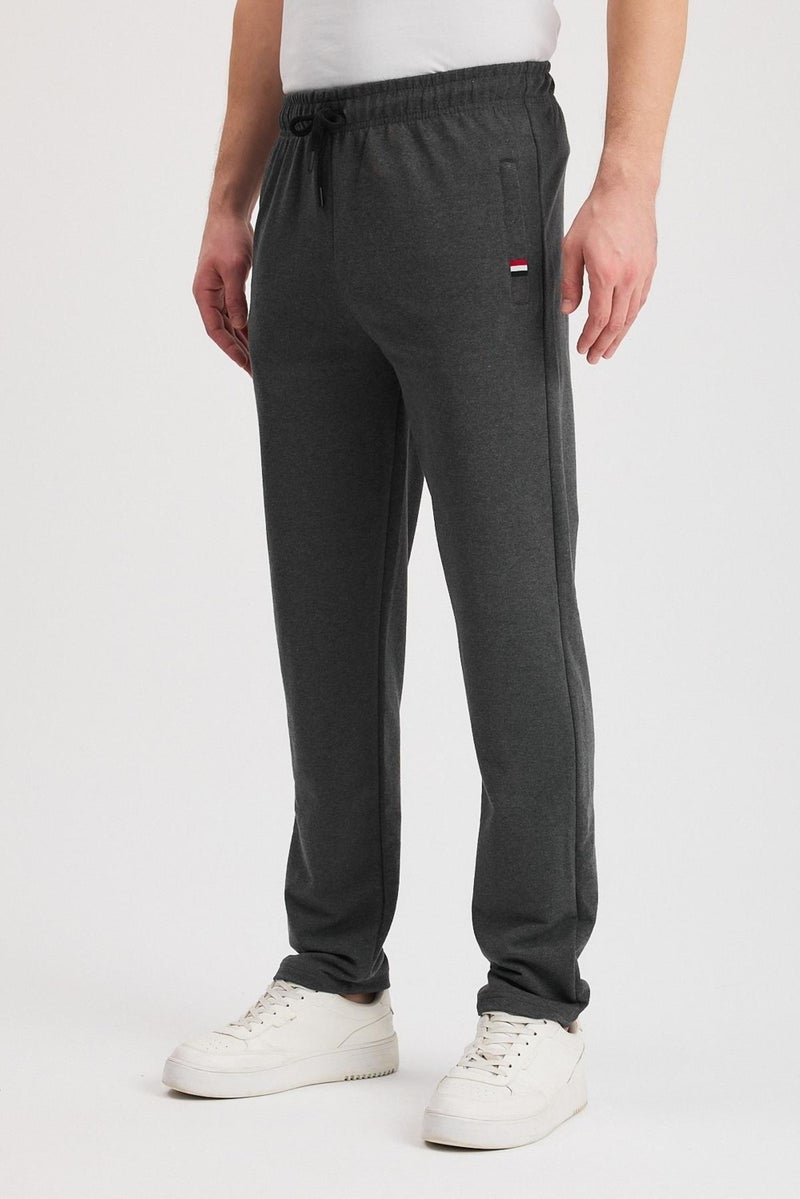mmetalic Anthracite Men's Zippered Pocket Embroidery Detailed Straight Leg Relaxed Cut Casual Sweatpants  - Image 2