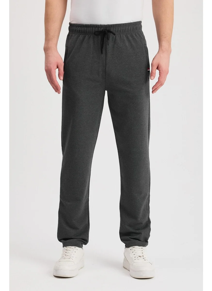 ميتاليك Anthracite Men's Zippered Pocket Embroidery Detailed Straight Leg Relaxed Cut Casual Sweatpants