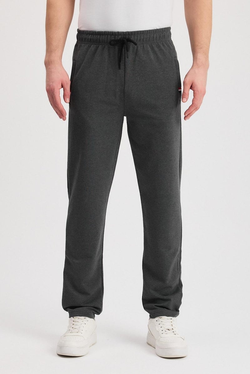 mmetalic Anthracite Men's Zippered Pocket Embroidery Detailed Straight Leg Relaxed Cut Casual Sweatpants  - Image 1