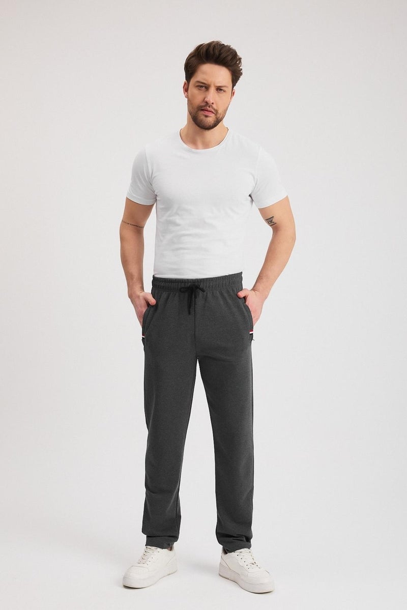 mmetalic Anthracite Men's Zippered Pocket Embroidery Detailed Straight Leg Relaxed Cut Casual Sweatpants  - Image 4