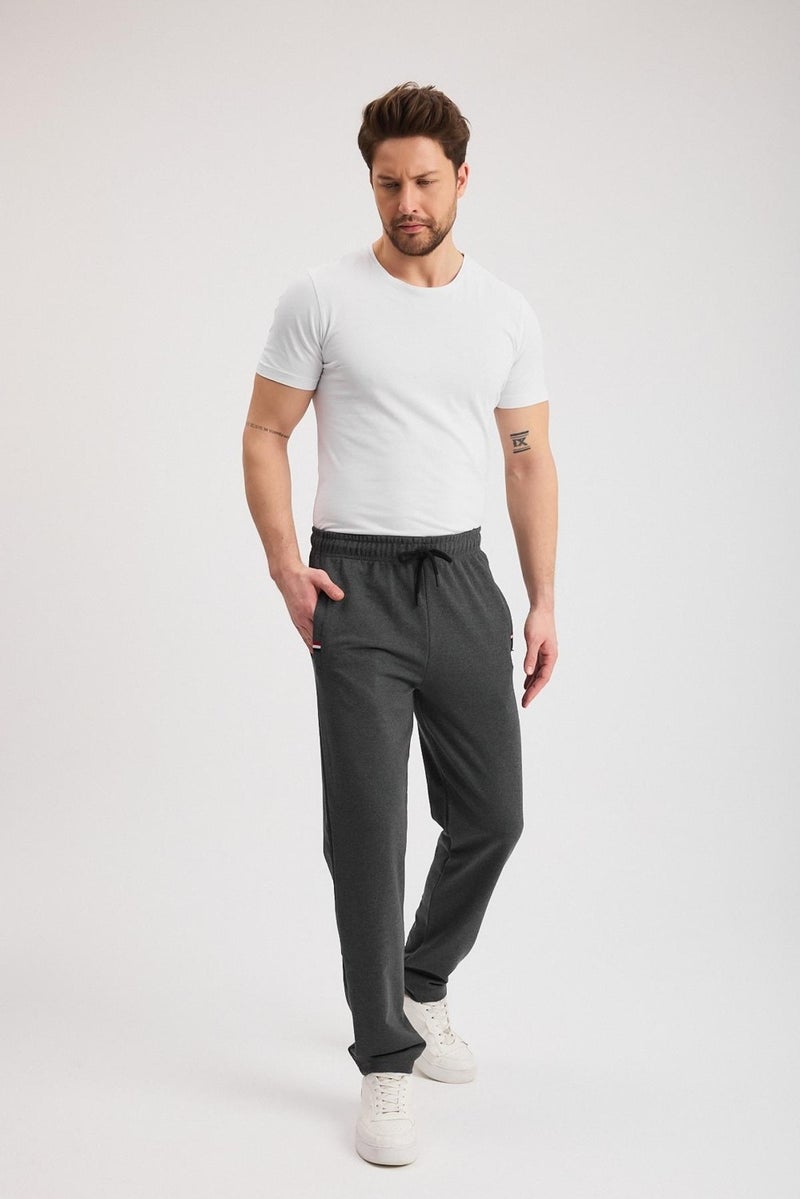 mmetalic Anthracite Men's Zippered Pocket Embroidery Detailed Straight Leg Relaxed Cut Casual Sweatpants  - Image 5
