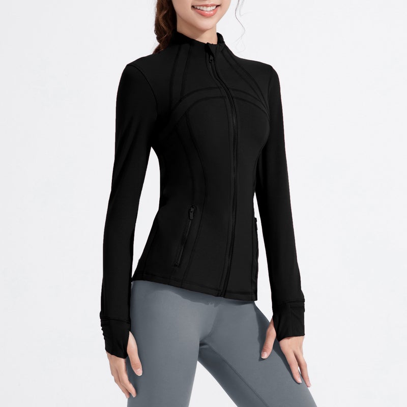 Generic Athena Lulu Yoga Jacket Long Sleeve Zip-Up Black 