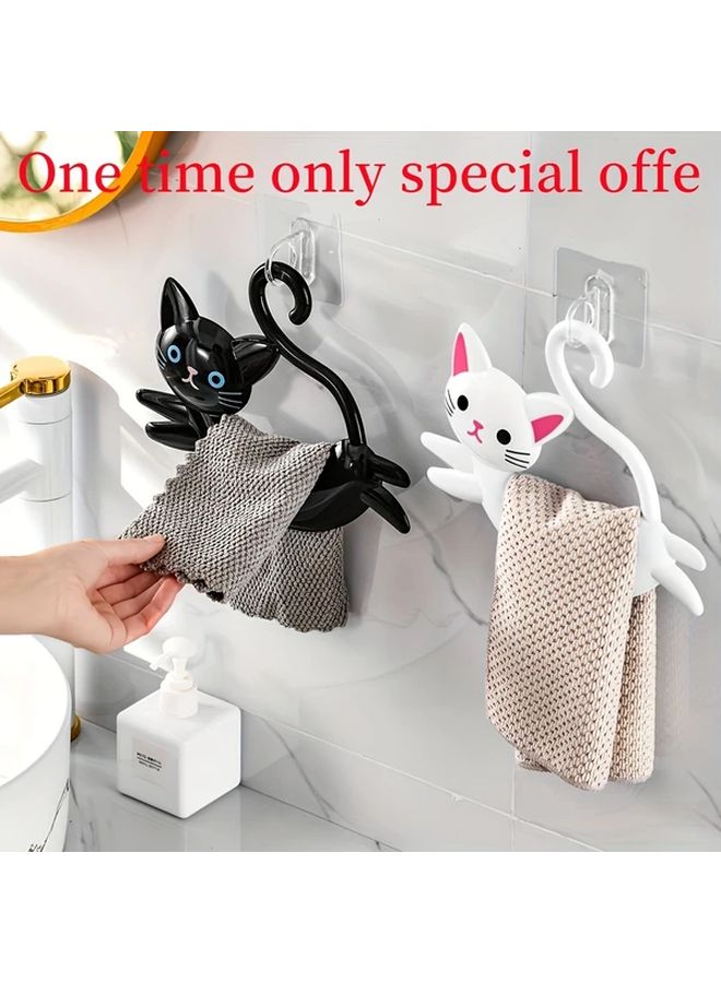Black Cat Cartoon Towel Holder No Drill Wall Mounted Rack With Adhesive For Bathroom Kitchen - Image 1
