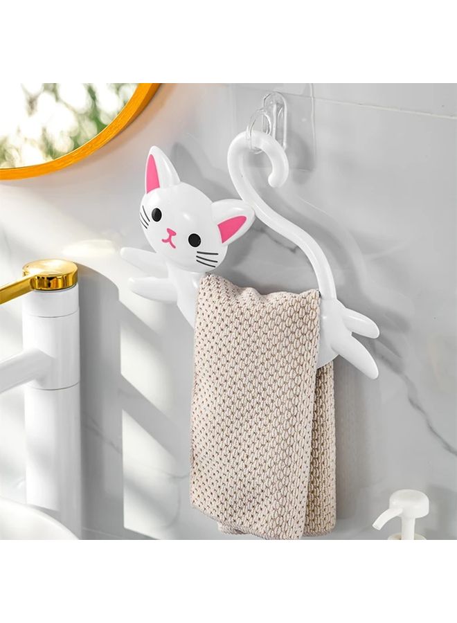 Black Cat Cartoon Towel Holder No Drill Wall Mounted Rack With Adhesive For Bathroom Kitchen - Image 2