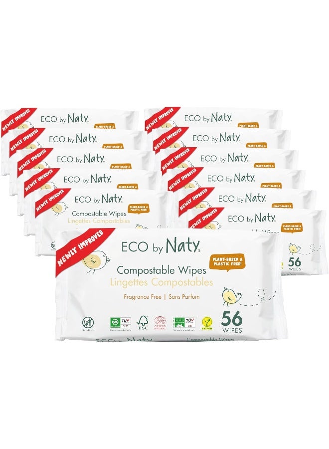 Eco by Naty Baby Wipes Unscented - 100% Compostable and Plant-Based Wipes, Good for Babies and Newborn Sensitive Skin (672 Count - 12 packs of 56) - Image 1