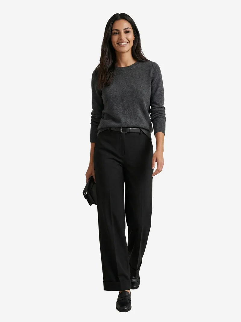 ماي فاشن MY FASHION Belted Turnup Leg Pleated Trousers