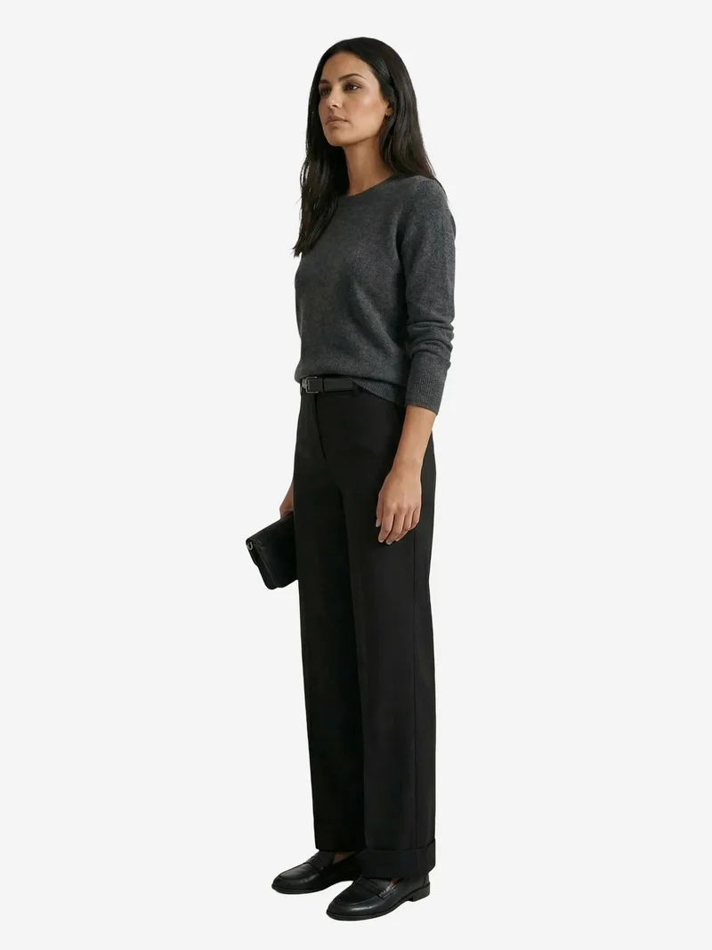 ماي فاشن MY FASHION Belted Turnup Leg Pleated Trousers