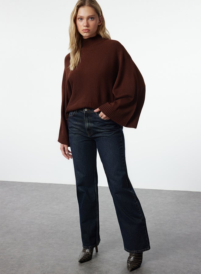 trendyol Brown Wide Pattern Spanish Sleeve Knitted Sweater - Image 2