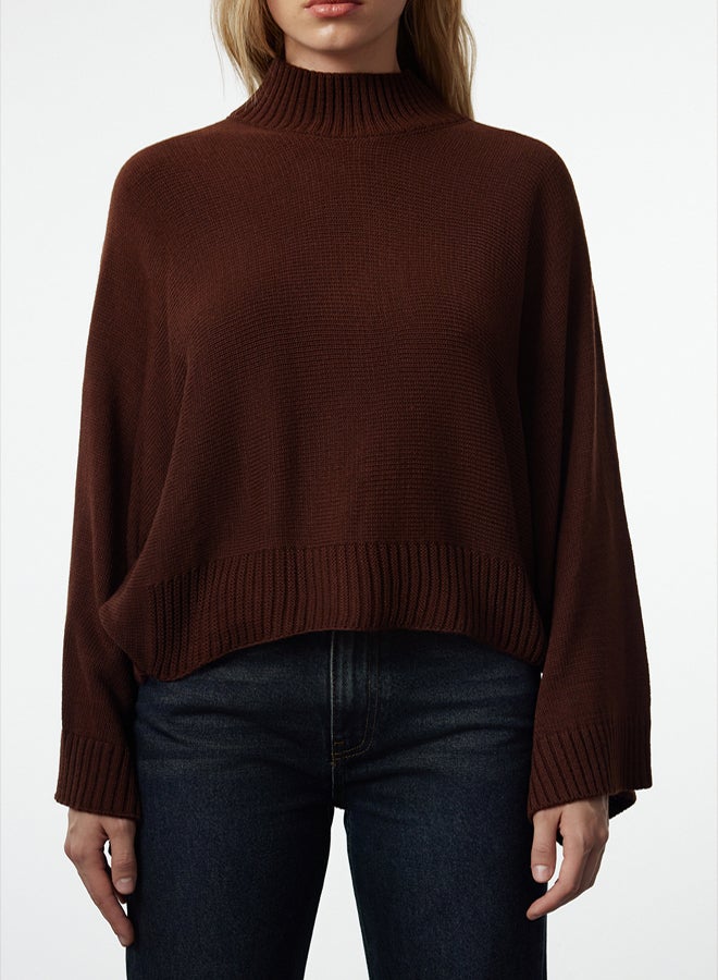 trendyol Brown Wide Pattern Spanish Sleeve Knitted Sweater - Image 3