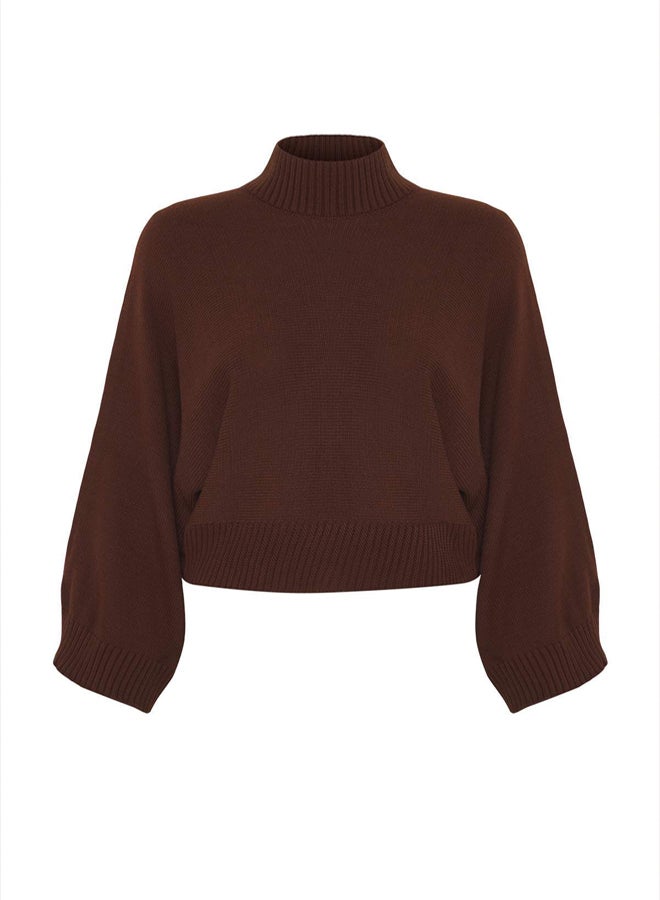 trendyol Brown Wide Pattern Spanish Sleeve Knitted Sweater - Image 5