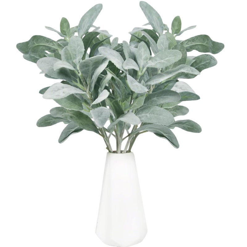Tinsow Artificial Flocked Lambs Ear Leaves Dusty Miller Stems Flocked Oak Leaves Lambs Ear Blade for Home Wedding DIY Floral Arrangement Silver Lambs Ear 10